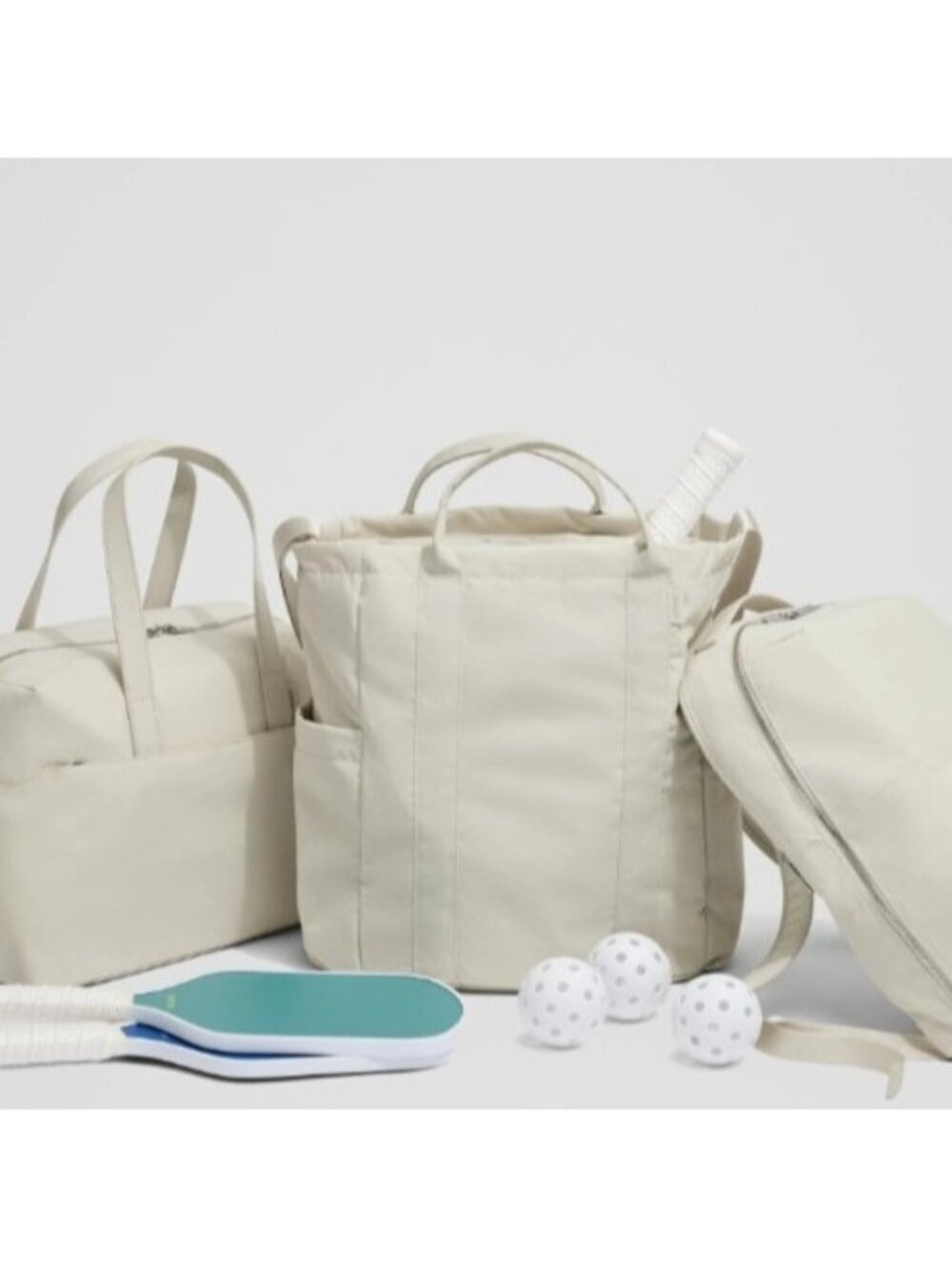 AWAY Travel Crossbody Tote Bag Beige Nylon Multi Pocket Shoulder Bag Everyday